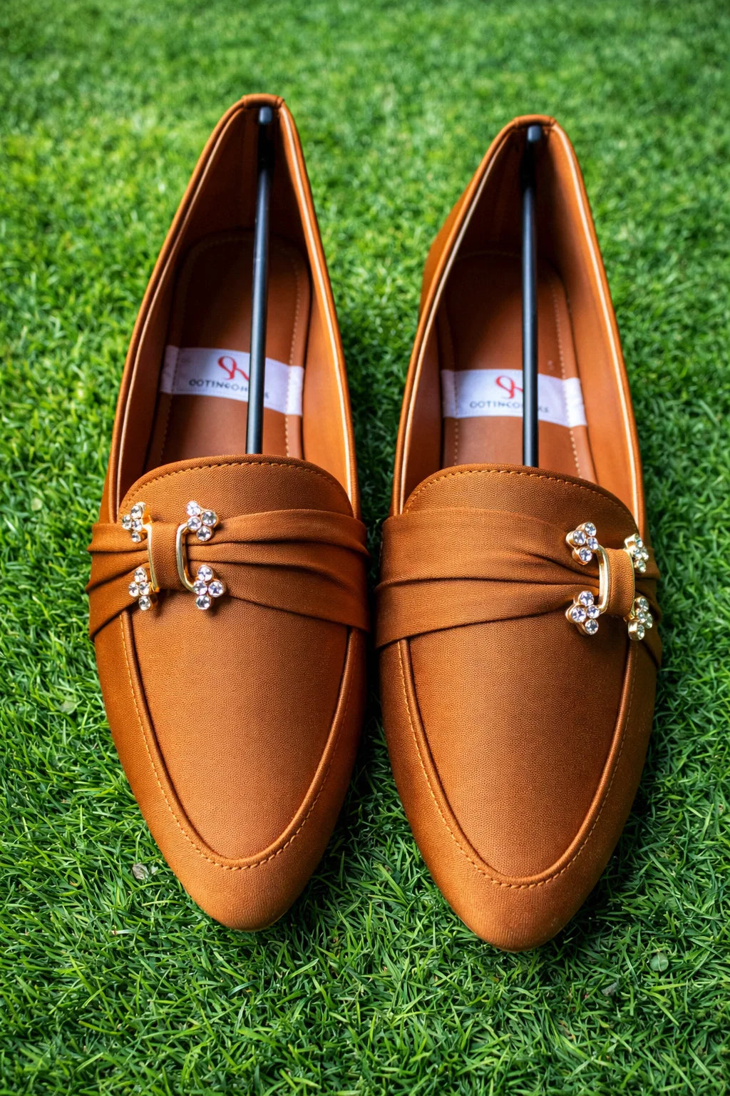 Copper Satin Pointed-Toe Loafers for Women